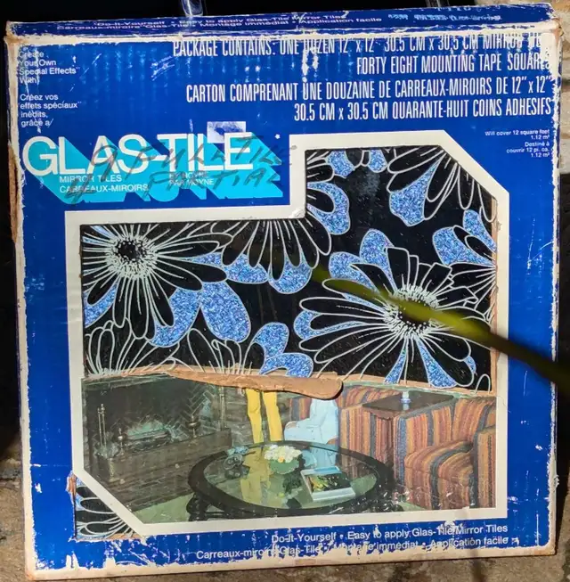 Retro Partial Box Glas-Tile 12x12" Blue Floral Wall Mirror Tiles in Home Décor & Accents in London - Image 2