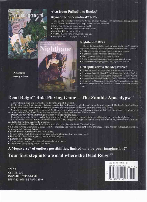 Role-Playing Game Dead Reign Zombie Apocalypse RPG Palladium in Fiction in Oakville / Halton Region - Image 2
