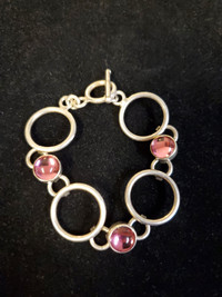 Beautiful 925 Sterling Silver Bracelets With Pink Gemstone
