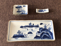 Vintage Blue and White Porcelains Rectangular Dishes Set