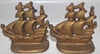 Vintage Nautical Cast Iron Gold Finish Sail Boat Ship Bookends