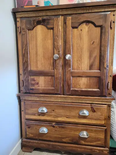 Antique Cherry Wood Dresser And Amoir, View more