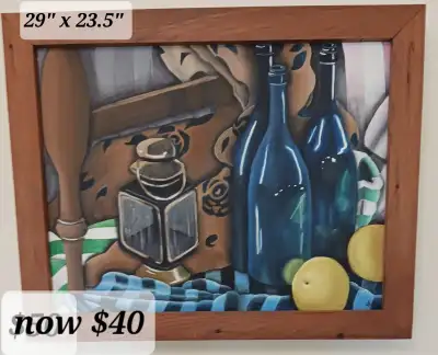 New Price! framed STILL LIFE PAINTING (acrylic) DECOR ..   29 in, View more