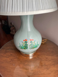 Pretty Pale Green Lamp with White Pleated Shade