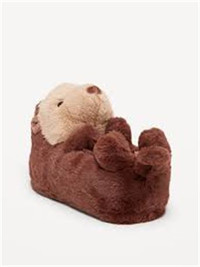 TODDLER FAUX-FUR CRITTER SLIPPERS -OTTER SIZE = M 9/10