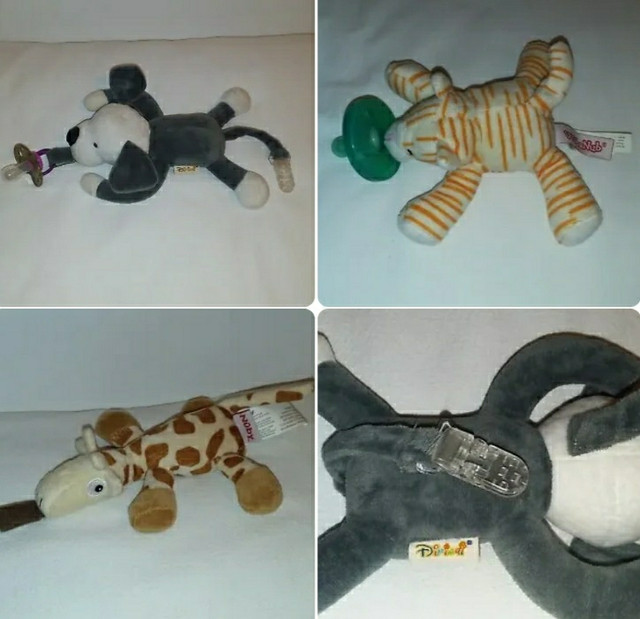 3 Baby Paci Pet Toy Plush Pacifier Holders,Nuby,Wubbanub,Dipinai dans Nourriture et chaises hautes  à Truro