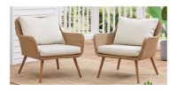 Pair of Wicker Patio Chairs with Water Resistant Cushions