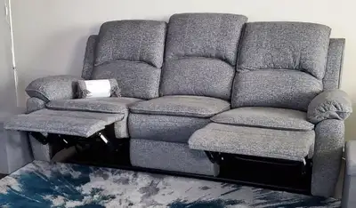 Chenille Fabric Double Reclining Sofa - Grey - OBO, View more
