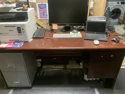 brown work desk with free file cabinate, View more