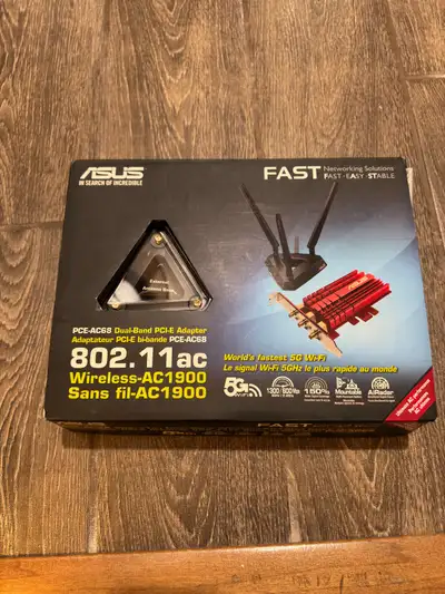 ASUS PCE-AC68 dual-band PCI-E adapter, featuring 802.11ac, speeds up to 1900Mbps. Like-new condition...
