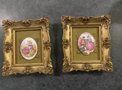 2 Vintage Framed Porcelain Framed Miniature Artworks.6”x5”., View more