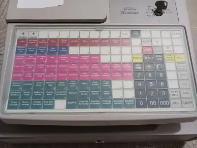 Electronic cash register cash draw used in a small restaurant for a very short time.