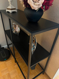 Shelf unit, black-brown/glass