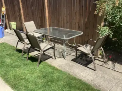 Glass Steel Patio 4 Chair and Table Set