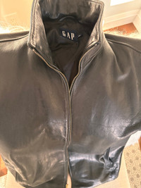Vintage Gap Cow Leather Jacket Black Zip Up Quilt Lining Bomber