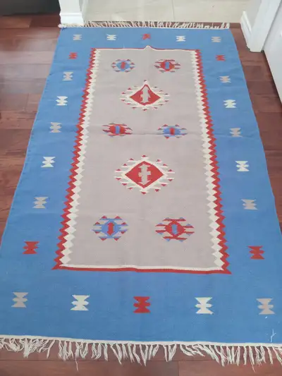 Vintage Handwoven Kilim Rug Geometric Tribal Design, View more