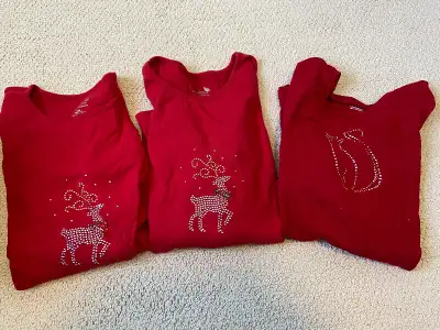 WOMENS RED LONG SLEEVED SHIRTS - REINDEER & CAT SIZE L/M, View more