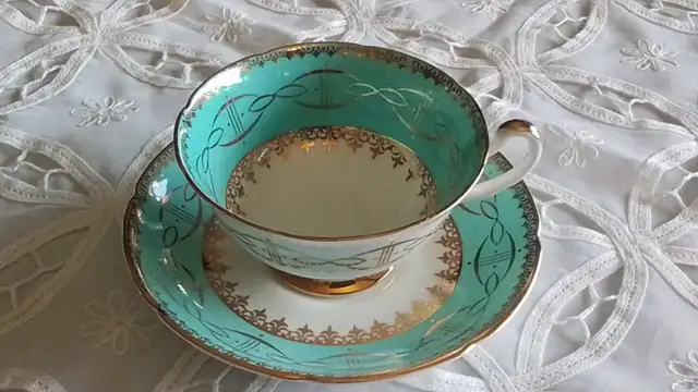 FINE BONE CHINA WIDE CUP SAUCER - TURQUOISE, GOLD ROYAL GRAFTON63804732216577120