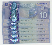 RARE LOT of 6 UNC CANADIAN $10 SEQUENTIAL 2013 BANKNOTES/ BILLS