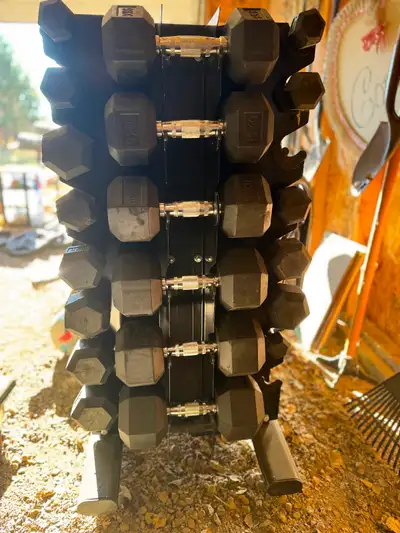 Rubber hex dumbbells, View more
