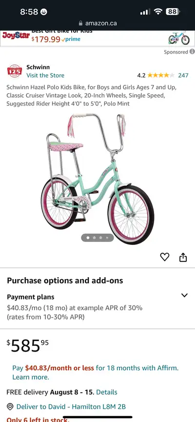 Schwinn hazel Polo banana seat vintage look 20” kids bike NEW, View more