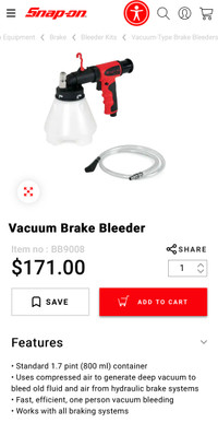 Snap On vacuum brake bleeder kit