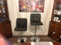 Bar stools, black leather & chrome