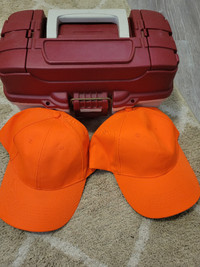Tackle box and hats necer