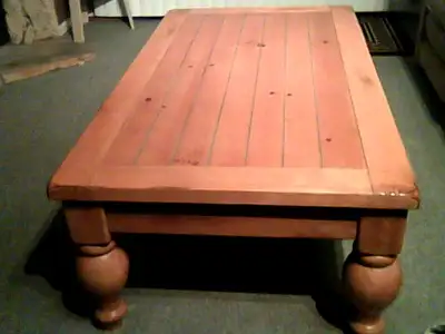 Solid wood Rustic looking coffee table and end table. Some scuffs, and marks on coffee table. Attemp...