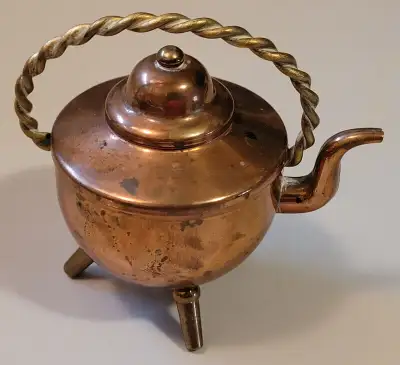 Vintage Miniature Dollhouse Copper & Brass Camping Kettle 3 Legs - 2.5 inches height 2.25 inches dia...