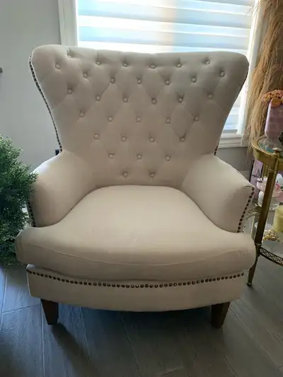 Beige wingback accent chair, View more
