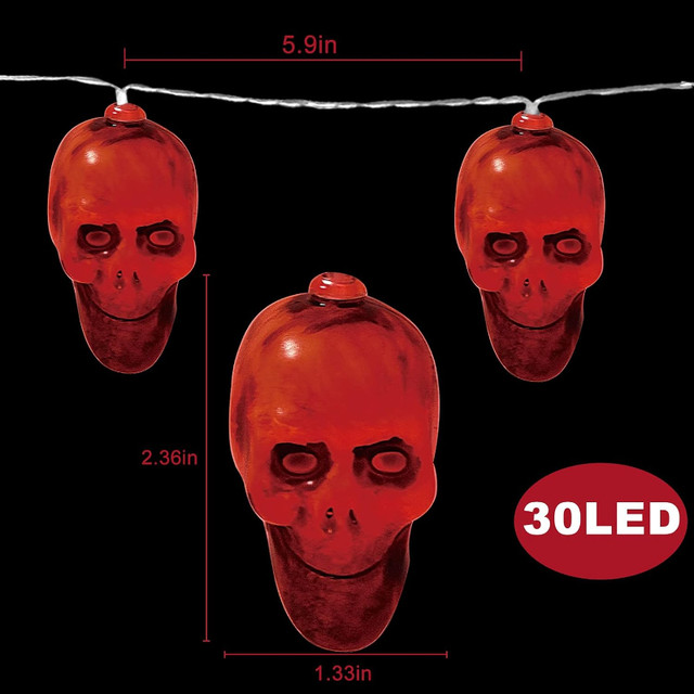 Halloween Skeleton Skull String Lights 8 Modes w/Remote, 30 LED in Holiday, Event & Seasonal in City of Toronto - Image 4