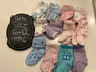 Lot of girls socks for ages 6-12 months These are are pre owned - Euc. Fits little girls ages 6-12 m...