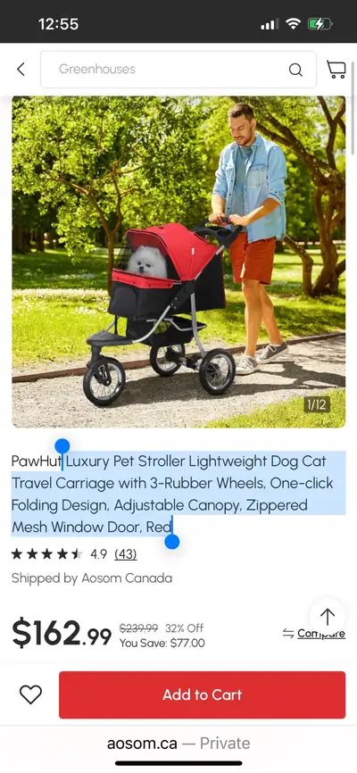 Luxury red Pet Stroller Lightweight Dog Cat Travel Carriage , View more