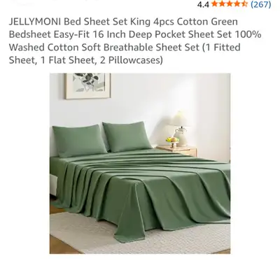 JELLYMONI Bed Sheet Set King 4pcs, View more