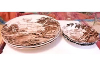 6 Vintage Ridgway Staffordshire Country days plates England