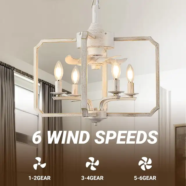 White Gold Farmhouse Fandelier Ceiling Fan with Lights and Remot in Indoor Lighting & Fans in Mississauga / Peel Region - Image 5