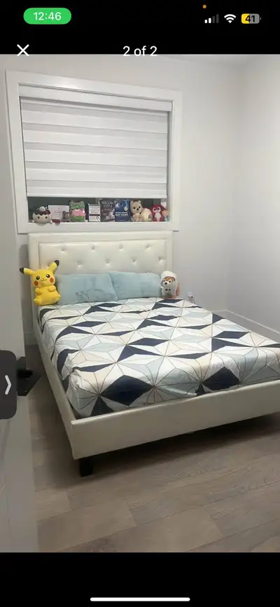 ✨ Queen Bed Frame in Great Condition – White Upholstered ✨, View more