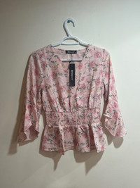 Allegra K pink floral blouse top sz XS