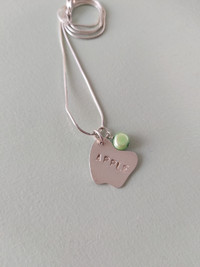 Sterling Silver Necklace w/Apple Charm & Green Freshwater Pearl