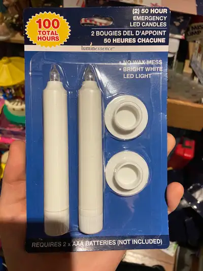 Emergency White LED Candles 5”H X 0.75”D 100 Hours Requires Batt, View more