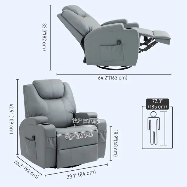 Massage Recliner Chair Leather Swivel Rocker Manual Reclining Ch in Chairs & Recliners in Markham / York Region - Image 4