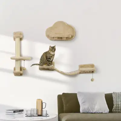 3pc  Wall mounted cat Climber w Scratching Post, Ladder, Perches, View more