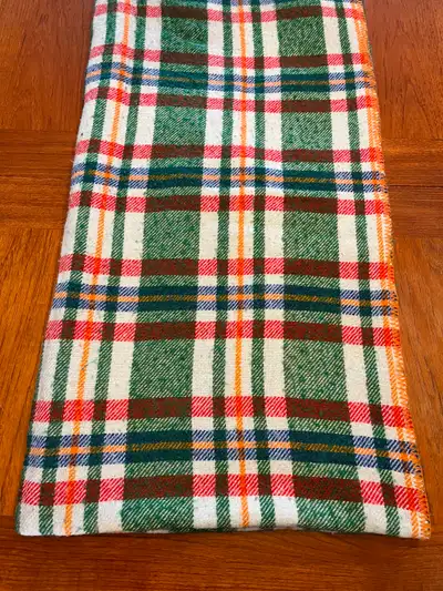Vintage Plessis Wool Blend Blanket 76" x 80" Green Check Pattern, View more