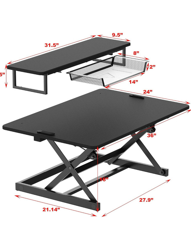 Standing Desk Converter 36-Inch Pneumatic Height Adjustable  in Other Business & Industrial in Markham / York Region - Image 3