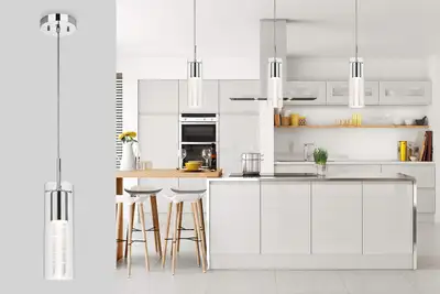 Chrome Pendant Light - Modern Iron Fixture with Crystal & Glass, View more