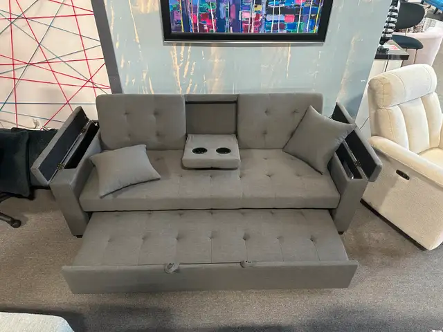 Grey Fabric Sofa Bed with Storage in Arms for only $599.63235120676353121