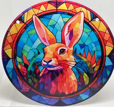 6” Acrylic Suncatcher Bunny Rabbit Hare Faux Stained Glass Decor, View more
