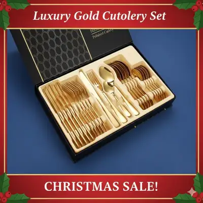 Luxury 24-Piece Polished Gold Cutlery Set – Elegant Stainless St, View more