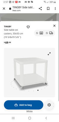 White Ikea Dingby side table with casters